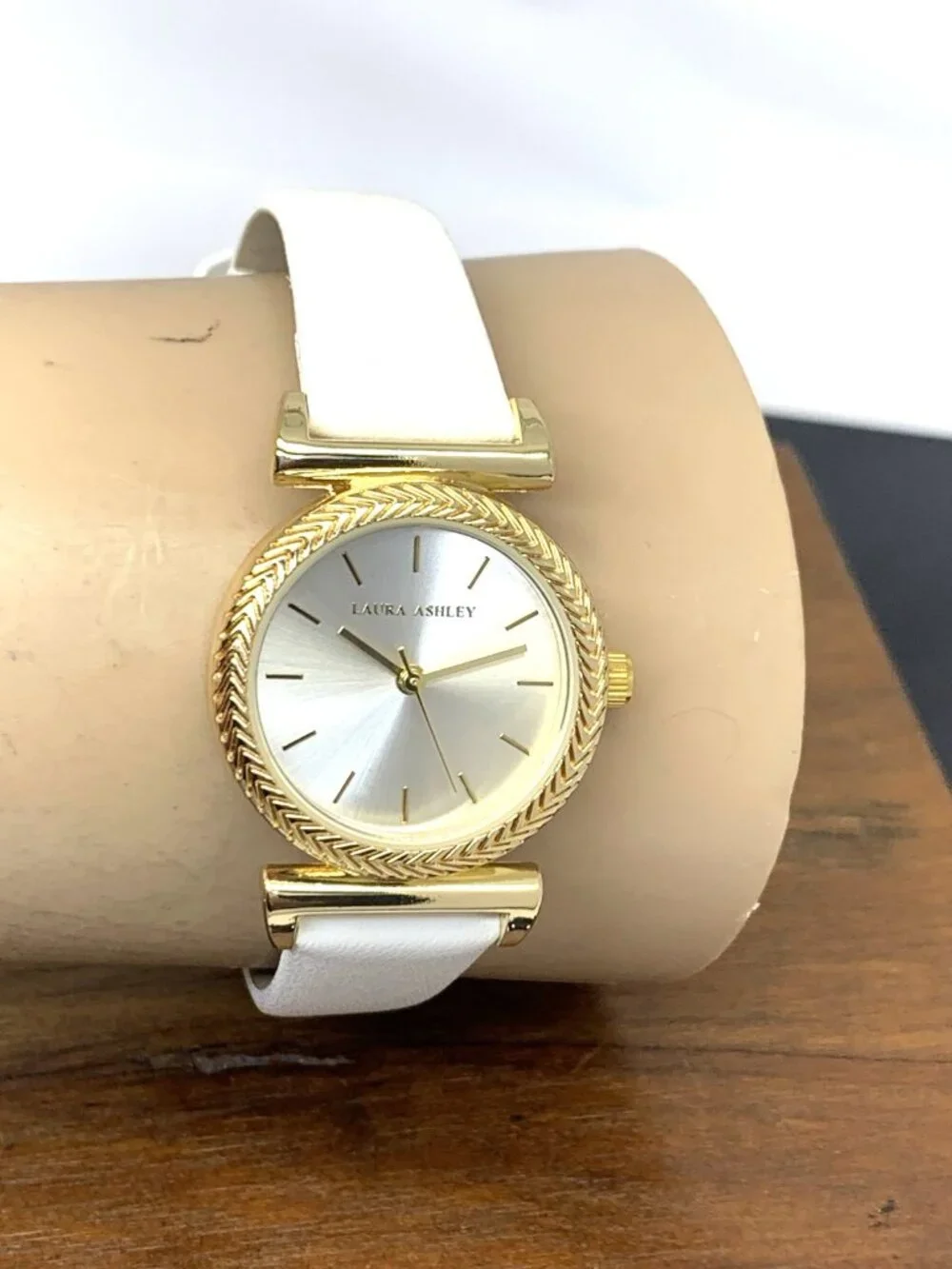 Laura Ashley Women's Watch LA2101YG Quartz Silver Dial Gold White Leather Strap
